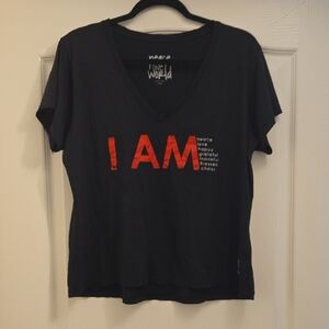 Black V-Neck T-Shirt with Red 'I AM' Print